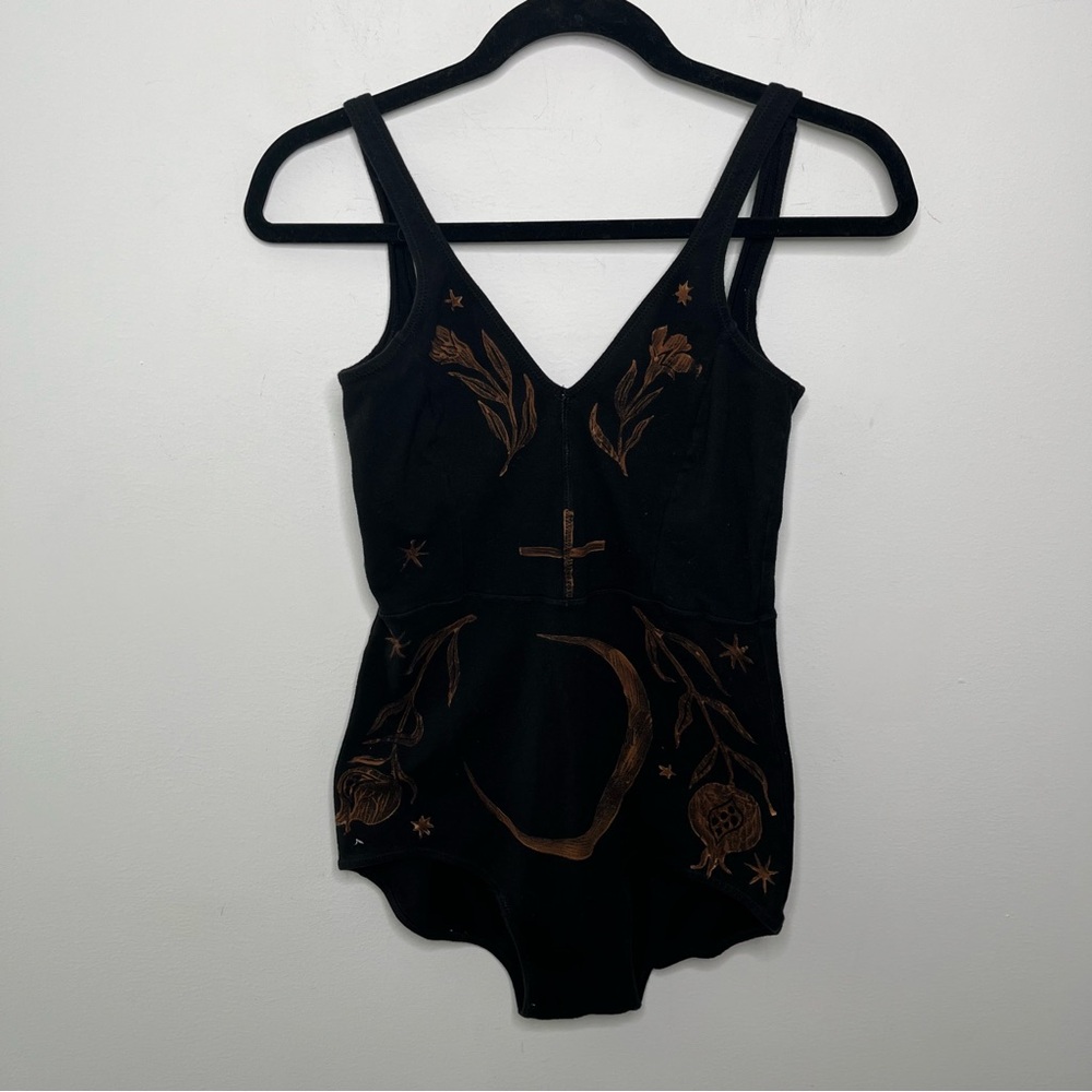 Black Embroidered V-Neck Bodysuit